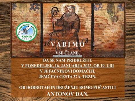 VABIMO NA ANTONOV DAN Turistično društvo Kanja Trzin