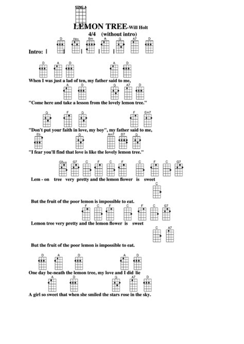 Chord Chart Will Holt Lemon Tree Printable Pdf Download