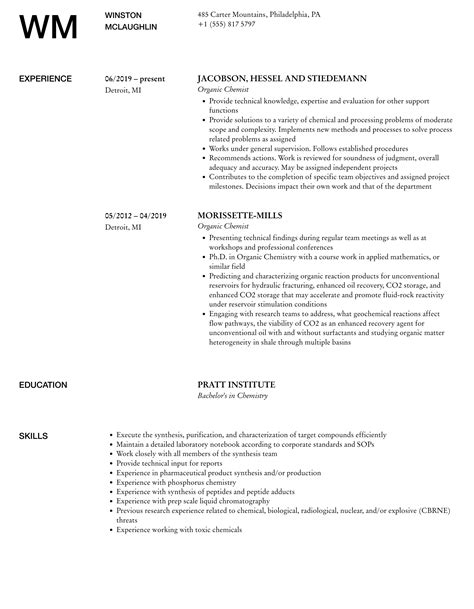 Organic Chemist Resume Samples Velvet Jobs