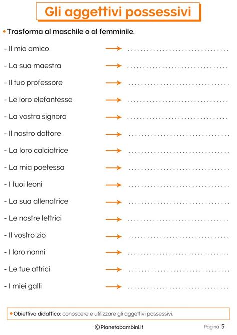Gli Aggettivi Possessivi Esercizi Per La Scuola Primaria Aggettivi