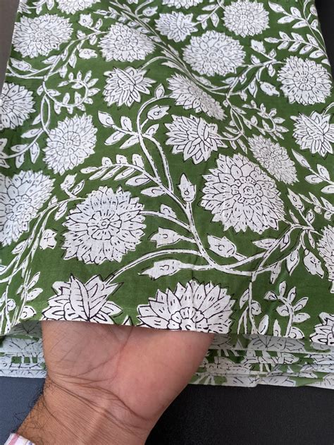 Green Floral Print Block Print Fabric Indian Cotton Fabric | Etsy