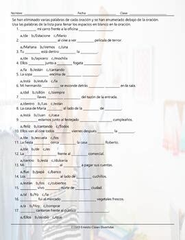 Contractions Al And Del Missing Words Spanish Worksheet Tpt