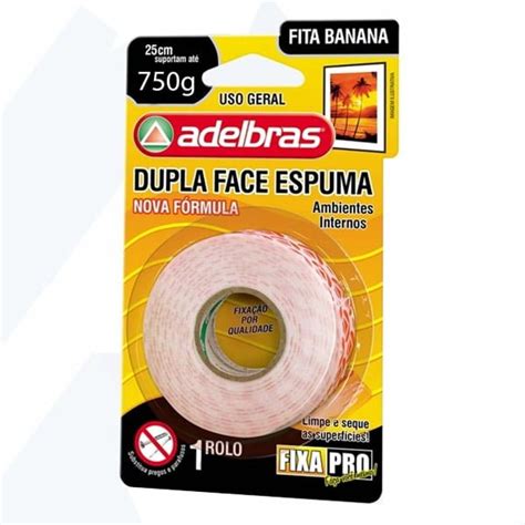 Fita Banana Dupla Face C Espuma 12mm X 2m Adelbras Fixa Pro