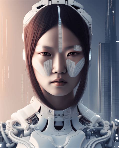 Asian Cyborg Girl Portrait · Creative Fabrica