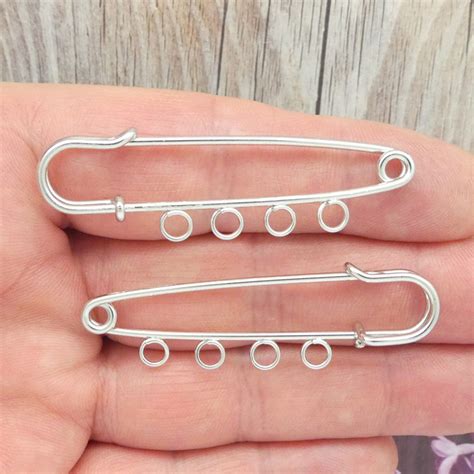 Safety Pin Charm Holder With Loops In Silver Jewelry Findings