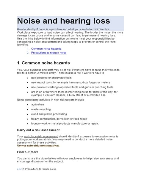 Noise and Hearing Loss | PDF | Hearing Loss | Occupational Safety And ...