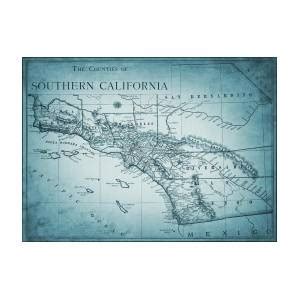 The Counties Of Southern California Vintage Map Beach House Blue