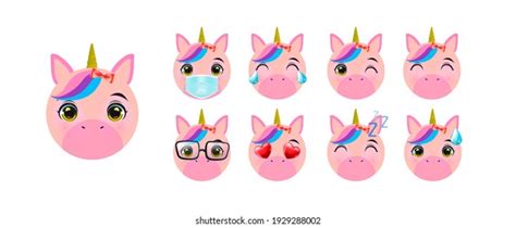 Vektor Stok Emoticon Emoji Pony Face Set Pony Tanpa Royalti