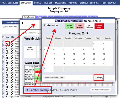set edit employee work time preferences availability whentowork