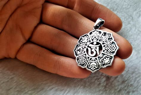 Buddhist Symbols 8 Auspicious Tibetan Sacred Symbols PENDANT STERLING SILVER 925 Dharma wheel ...