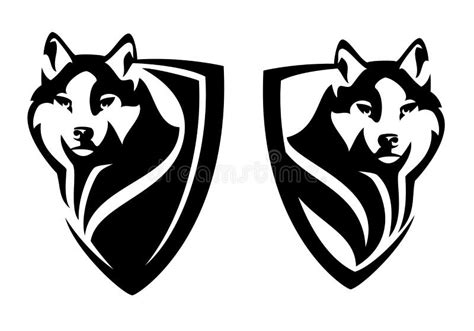 Wolf Head And Heraldic Shield Simple Black And White Vector Outline