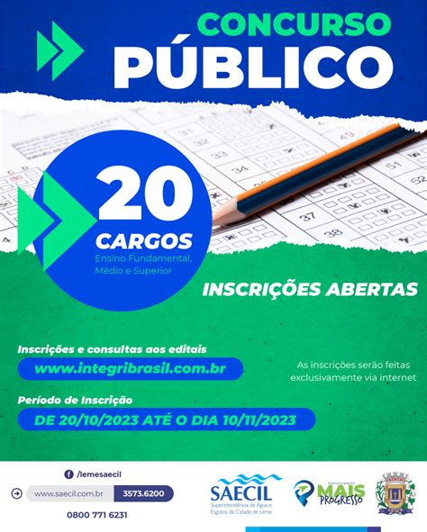 Saecil Abre InscriÇÕes Para Concurso PÚblico Em 20 Cargos Diferentes