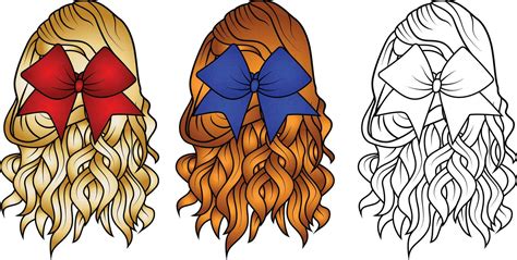 Blond hair, and red bow tie on hair, curly wavy hair cartoon style ...