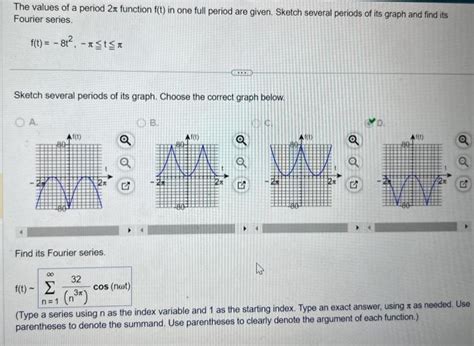 Solved The values of a period 2π function f t in one full Chegg