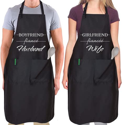 Zulay Kitchen 2-Pack Funny Aprons for Women Men & Couples Black Apron ...