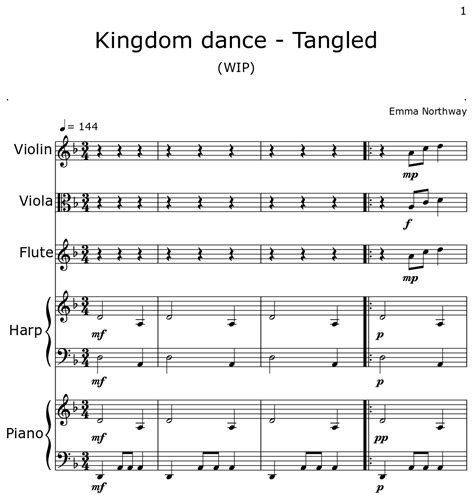 Kingdom dance - Tangled - Sheet music for Violin, Viola, Flute, Harp, Piano