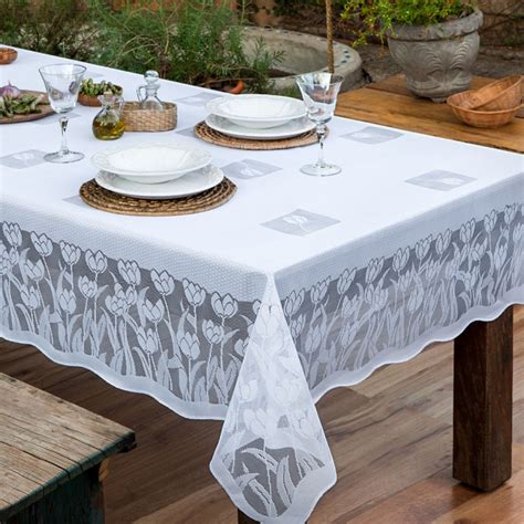 Toalha De Mesa De Renda 2 20m X 1 60m Tulipa 06 Lugares Branco