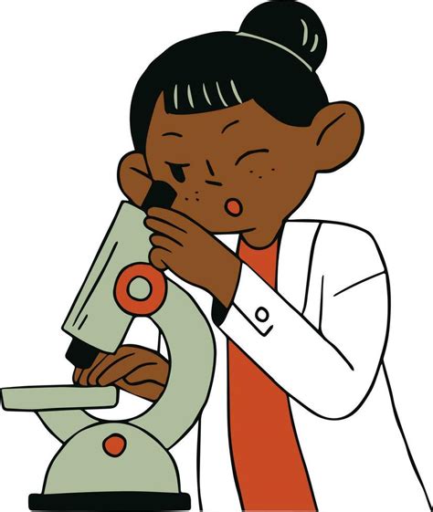 African American Scientist Using Microscope Vector Illustration In