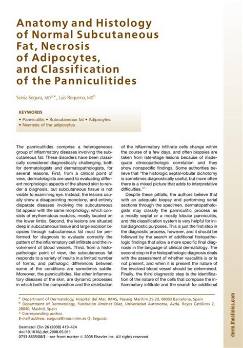 (PDF) Anatomy and Histology of Normal Subcutaneous Fat, Necrosis of Adipocytes, and ...