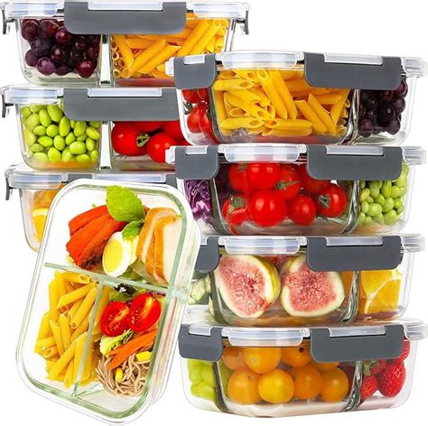 Amazon Bayco 8 Pack Glass Meal Prep Containers 3 Compartment