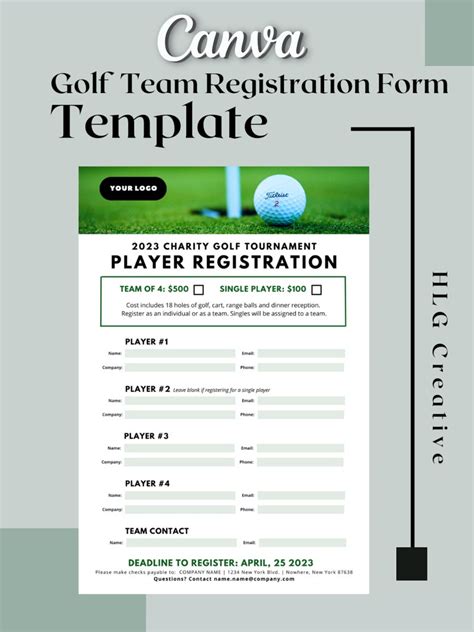 Golf Tournament Player Registration Form Canva Templates Editable Event Sign Up Sheet Etsy