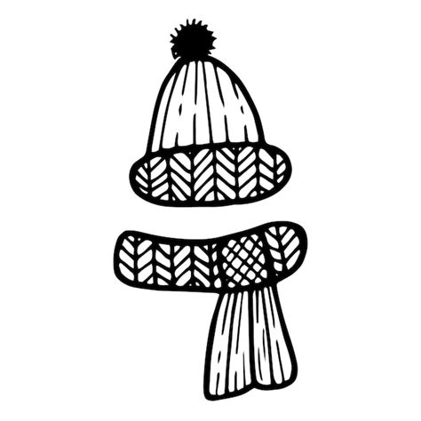 Premium Vector Knitted Doodle Scarf And Hat Hand Drawn Illustration