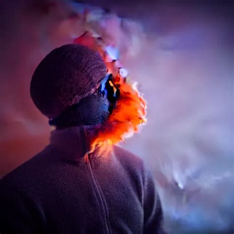 KREA Side View Of A Man Made Of Swirling Smoke And Tendrils Of Fog