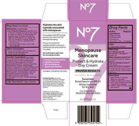 No7 Menopause Skincare Protect And Hydrate Day Cream Sunscreen Broad Spectrum Spf 30 Avobenzone