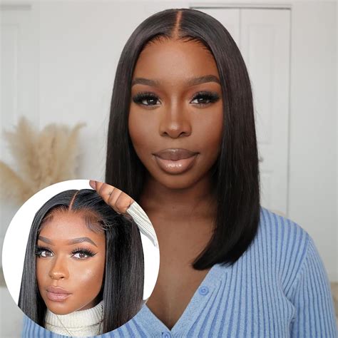 Wear And Go Glueless Wigs Human Hair Pre Plucked Bob Straight Lace Front Wigs Human