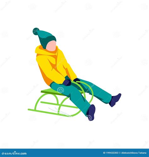 Child Sledding Down Snow Hill Stock Vector Illustration Of Holiday