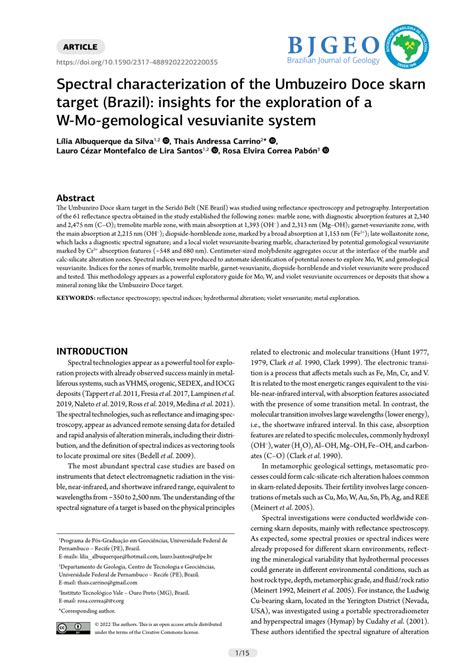 Pdf Spectral Characterization Of The Umbuzeiro Doce Skarn Target