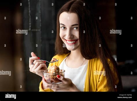 Beautiful Woman Eating Ice Cream Hi Res Stock Photography And Images