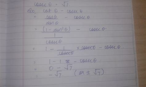 If Cosec Theta Is 7 Where Theta Is An Acute Angle Evaluate Cot Theta