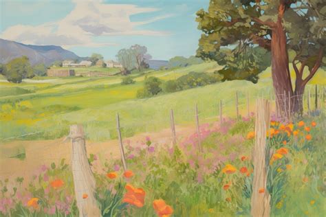 Landscape painting flower field. | Premium Photo Illustration - rawpixel