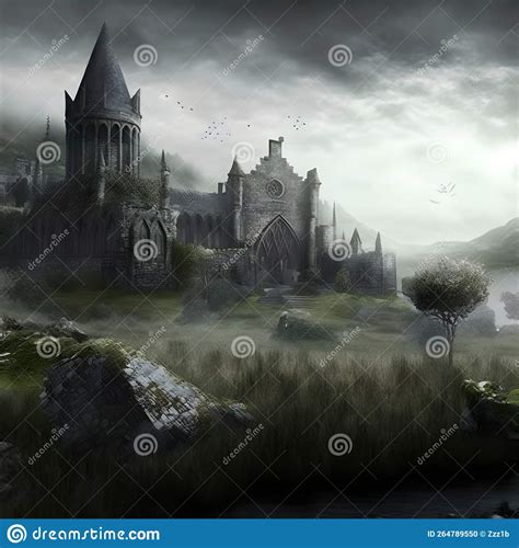 Dark Gothic Castle at Overcast Day, Neural Network Generated Art Stock Photo - Image of castle ...