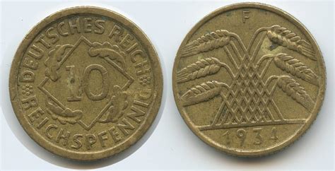 Deutsches Reich Weimar 10 Reichspfennig 1934 F Stuttgart S0397 RAR