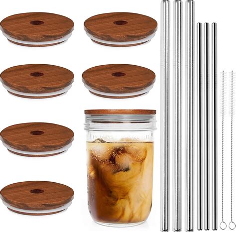 Wide Mouth Mason Jar Lids Cnvoila Mason Jar Lids With Straw Hole 6 Pack Wooden Mason Jar Lid