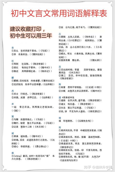 2022年初中文言文常用词语解释表文言文中考网