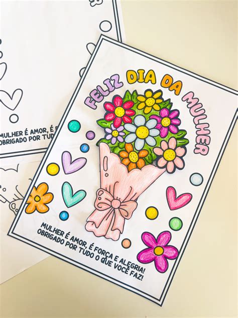 Cartao Dia Da Mulher Para Colorir - Cartão – Dia da Mulher (Para Colorir) – Atividades da Day