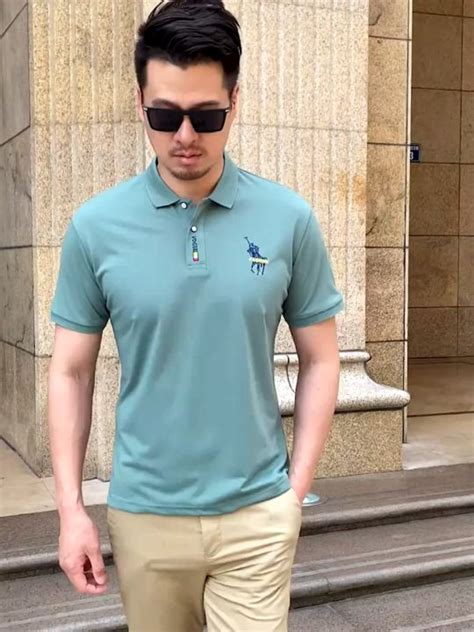 Mens Embroidered Polo Shirt Summer Short Sleeved T Shirt Casual Lapel