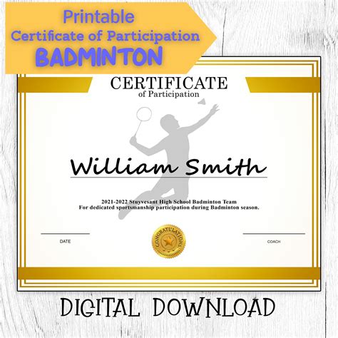 Diy Editable And Printable Sports Certificate Template Badminton