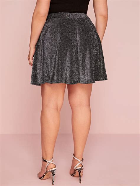 Plus Elastic Waist Glitter Flare Skirt Sponsored Ad Waist Elastic