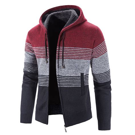 Apexfwdt Mens Fleece Sweaters Jacket Full Zip Hoodies Knitted Cardigan Sweaters Outerwear