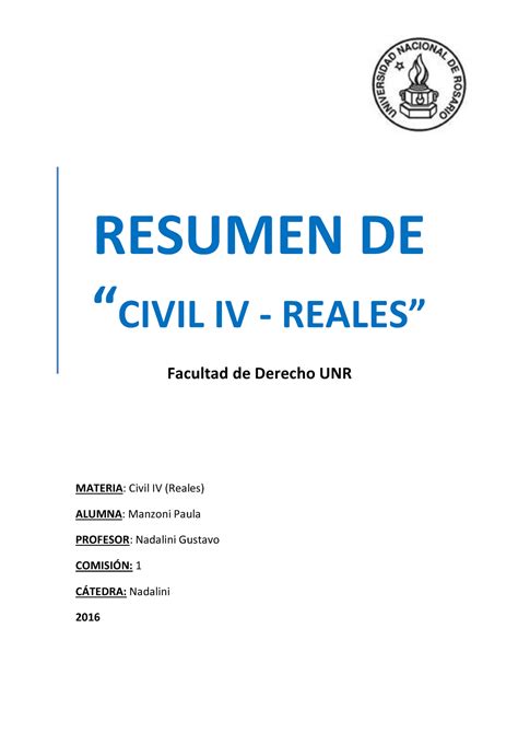 Resumen Derechos Reales Resumen Iv De Derecho Civil Iv Manzoni