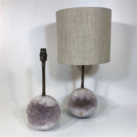 Pair Of Small Purple Amethyst Ball Lamps With Antique Brass Fittings