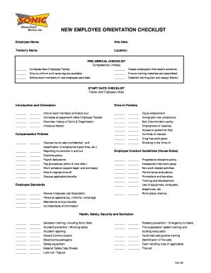 Fillable Online NEW EMPLOYEE ORIENTATION CHECKLIST Azrsicom Fax Email