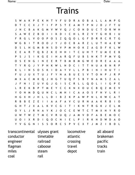 Railroad Word Search Wordmint