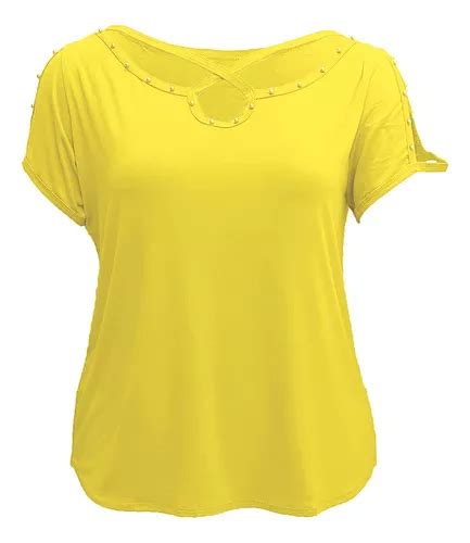 Blusinha Feminina Decote Tiras E Manga Vazada Plus Size