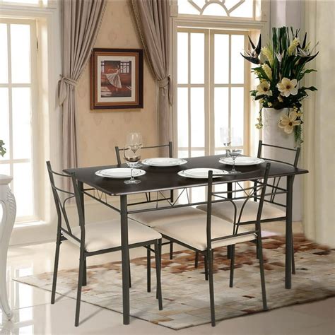 iKayaa Modern Metal Frame Dining Kitchen Table Chairs Set for Kitchen ...