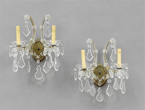 Lot Pair Of Louis Xiv Style Bronze Crystal Sconces